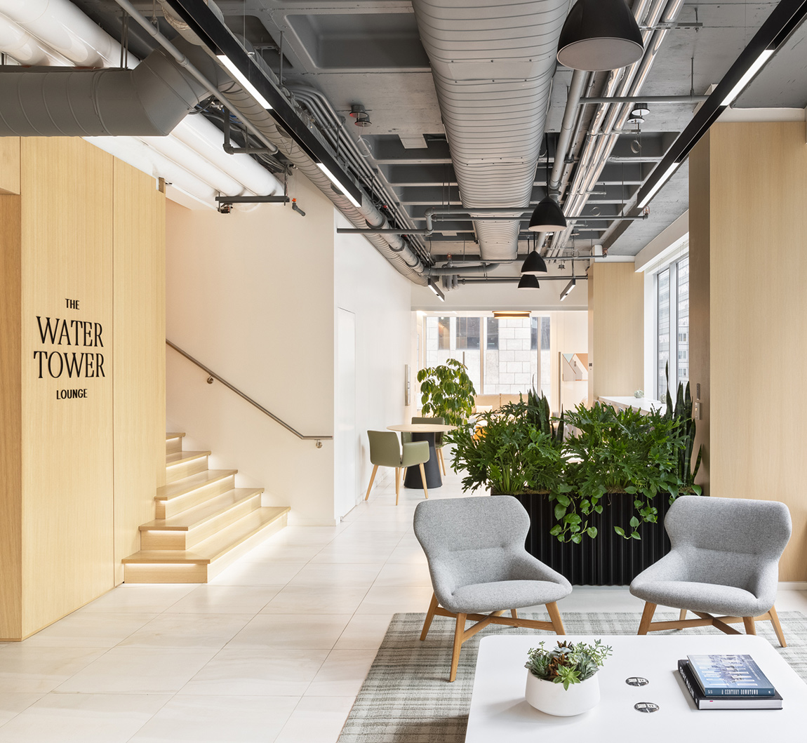 The stylish Water Tower lounge filled with natural light