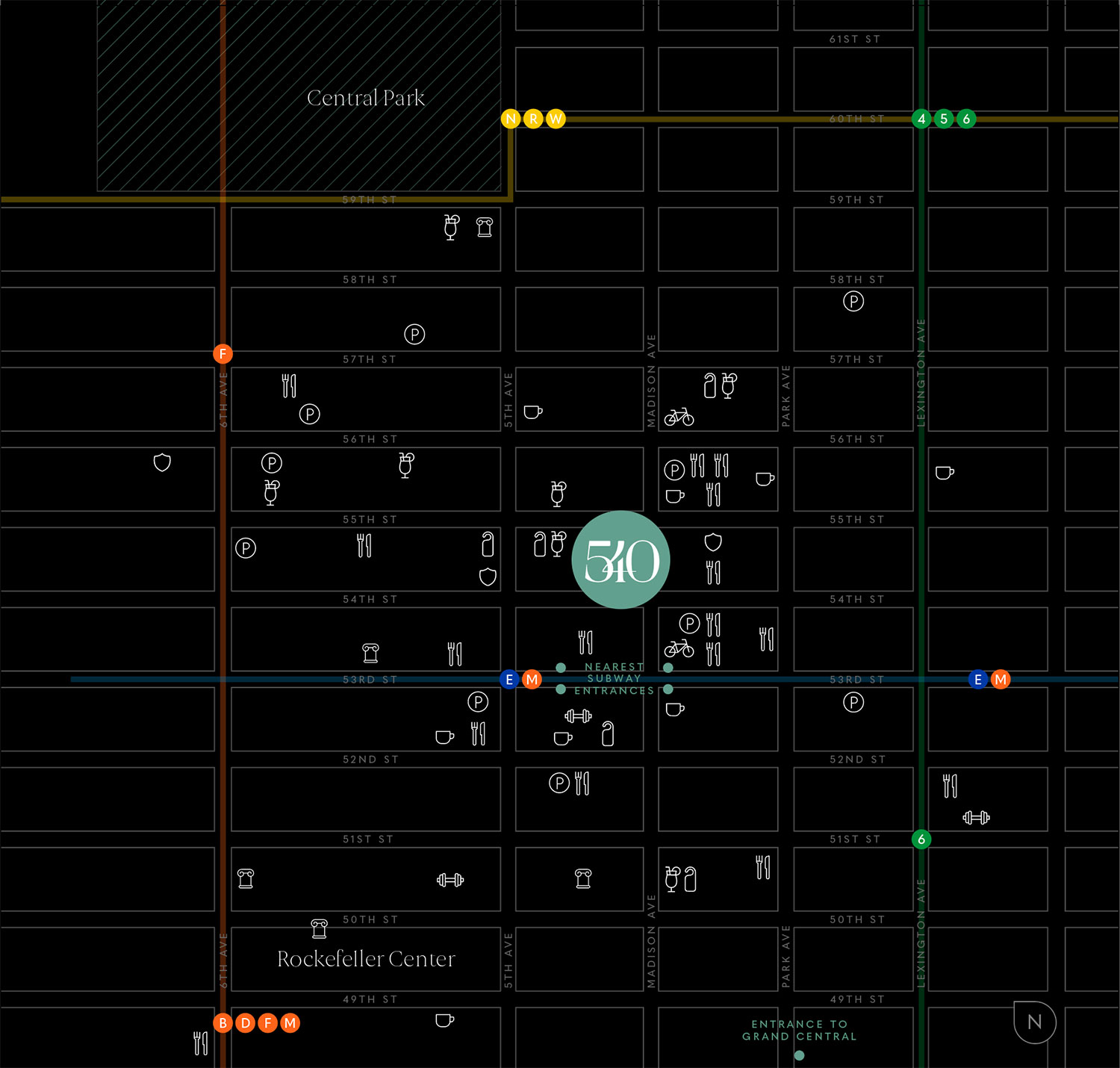 A map of the Plaza District featuring the 540 Madison building
